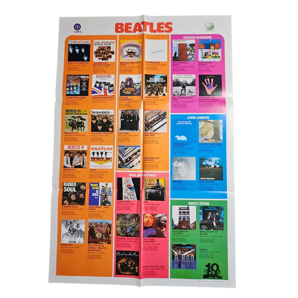 The Beatles 10th Anniversary Albums Promo Poster Display 24x36 Vintage 1974